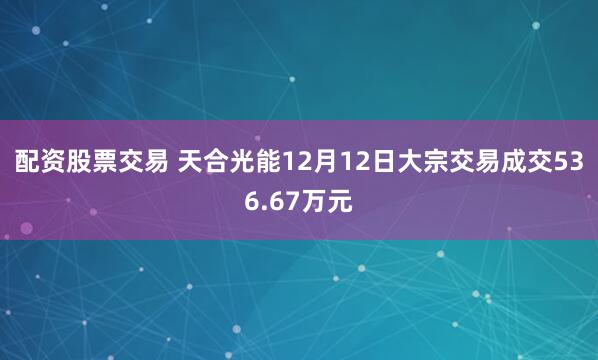配资股票交易 天合光能12月12日大宗交易成交536.67万元